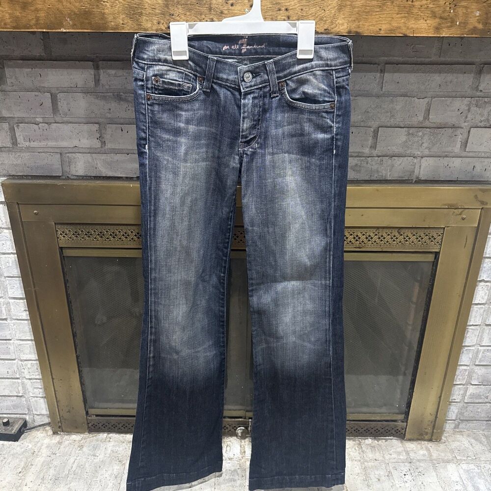 Women's 7 For All Mankind PINK STITCH Pocket Flare Leg Jeans 27 W x 32"L USA